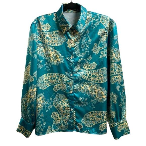 Blouse- Paisley &  Floral Collared Dress Shirt - Picture 1 of 2